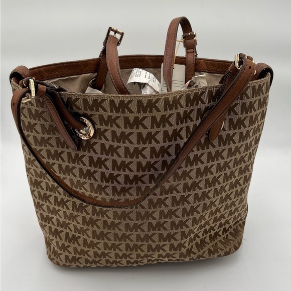 Michael Kors Brown And Tan Monogram Tote Purse - Picture 2 of 10